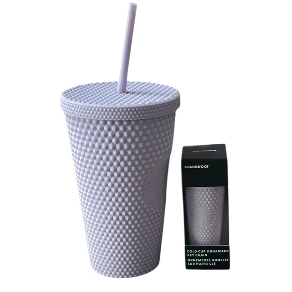 STARBUCKS 2021 Lavender Lilac Studded Cold Cup Tumbler 16oz & Ornament Keychain - Picture 1 of 8